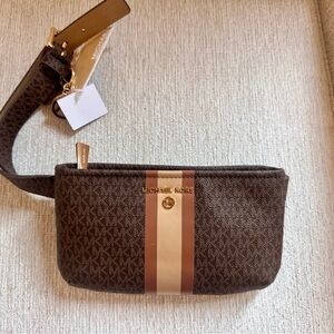 Michael Kors Brown and Gold Zip Pouch